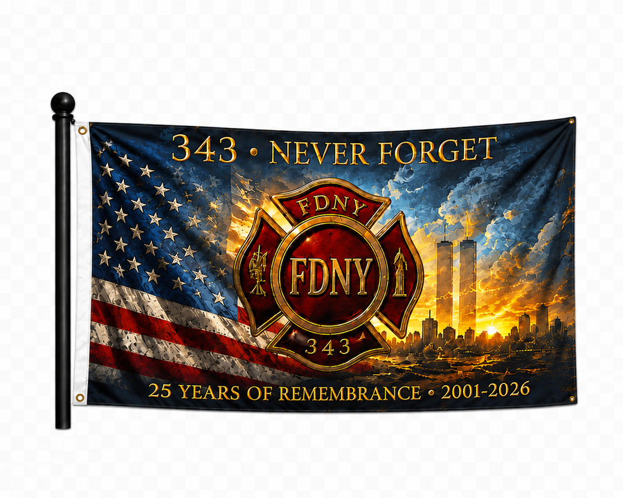 343 FDNY Never Forget 9/11 Memorial Flag 3x5 ft - Firefighter Tribute Flag