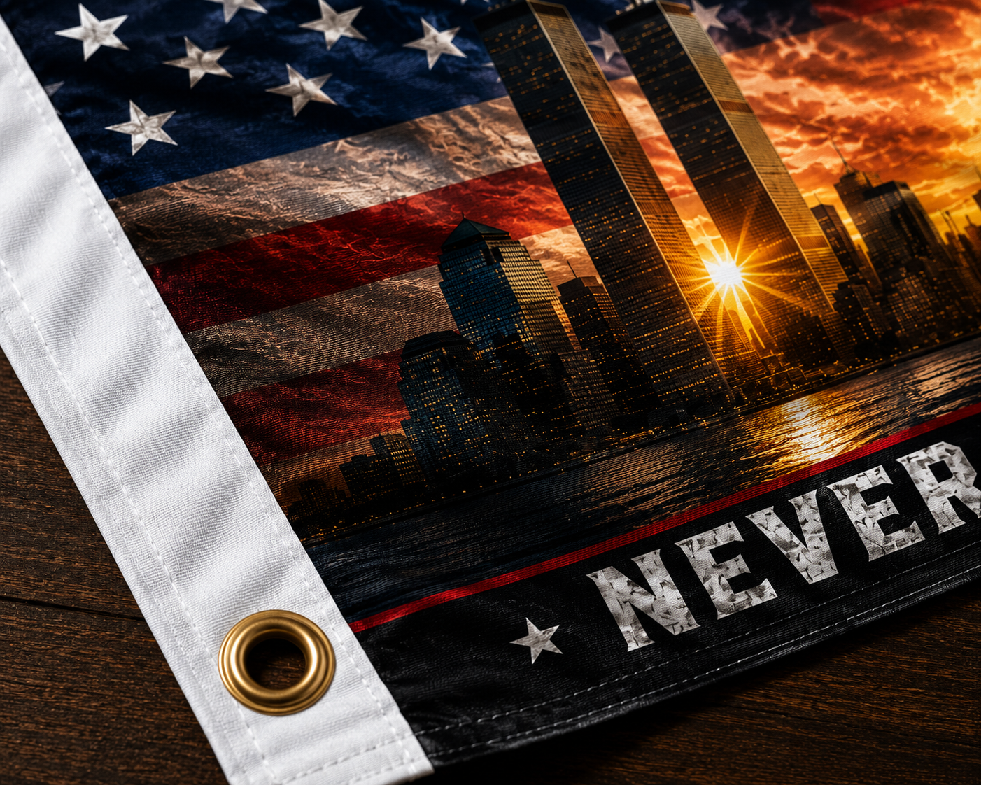 Never Forget 9/11 Memorial Flag 3x5 ft - Twin Towers Tribute Flag
