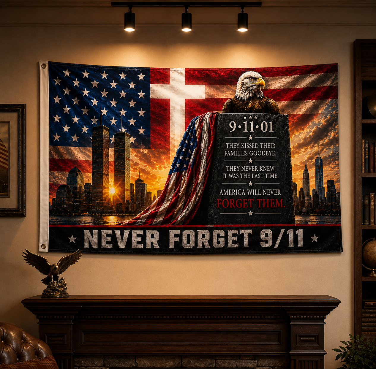 Never Forget 9/11 Memorial Flag 3x5 ft - Twin Towers Tribute Flag