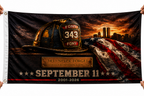 343 FDNY Firefighter Helmet Memorial Flag – Never Forget 9/11 Memorial Tribute