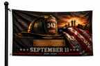343 FDNY Firefighter Helmet Memorial Flag – Never Forget 9/11 Memorial Tribute