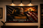 343 FDNY Firefighter Helmet Memorial Flag – Never Forget 9/11 Memorial Tribute